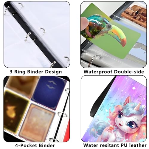 4 Pocket Trading Card Binder, Holds 400 Cards, Zipper Binder - color: color
