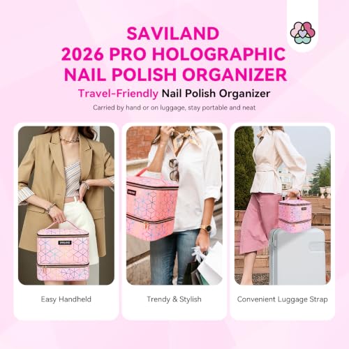 SAVILAND PU Leather Nail Polish Organizer Bag for Nail Tech, Pink - color: A-Pink