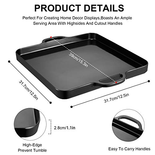 Square Serving Trays with Handles Melamine Black 12.5x12.5 Inch Spill Proof Kitchen Eating Trays Set of 2 for Cafeteria Cafe Food Appeizer Dessert Snack Dinner Lunch Breakfast,TR16-02 - color: Black