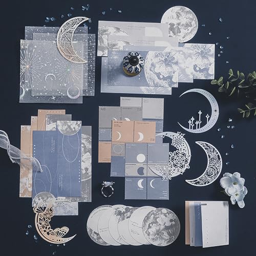 Doraking 63PCS Moon Embellishment Scrapbook Paper Packs for Journaling