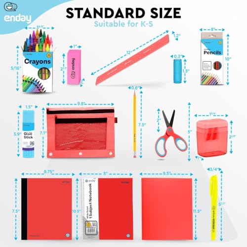 Enday Back to School Supplies for Kids, School Supply Box Grades K-5 (Red, 12 Kits) - color: Red, size: 12 Kits
