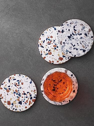 LIFVER Coasters Set of 6, Terrazzo Style Ceramic Drink Coasters with Holder - color: Terrazzo Marble, size: 6 Pack