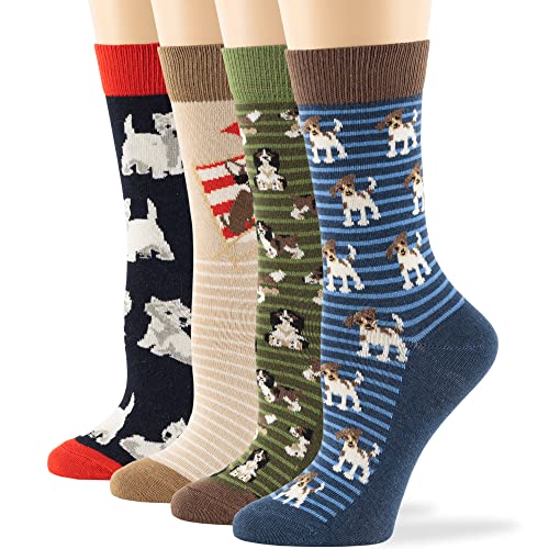 7BIGSTARS Women Cotton Crew Socks, Patterned 4 Pack, M 5-9 - L 8-12 - color: 14 - Olive Green, Light Navy, Light Beige, Dark Navy (A33), size: 8-12