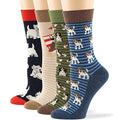 7BIGSTARS Women Cotton Crew Socks, Patterned 4 Pack, M 5-9 - L 8-12 - color: 14 - Olive Green, Light Navy, Light Beige, Dark Navy (A33), size: 5-9