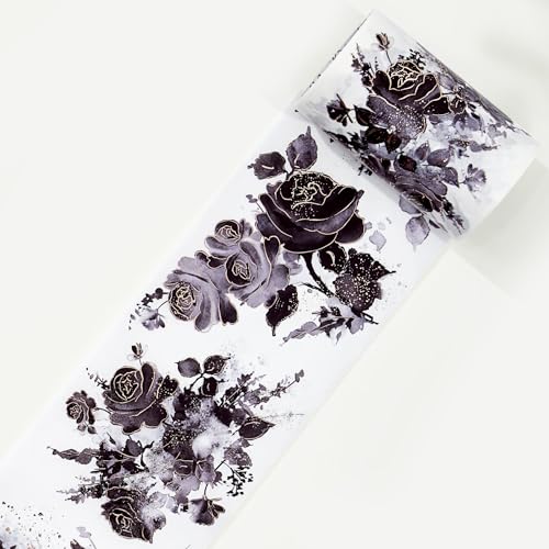WT Rose Noir Wide Washi Tape Gilded, Single Roll, Original Designs, Black Flower Gold Foil Decors, Journal Scrapbook Bujo Planner DIY Crafts Supplies Gifts, Vintage Floral Adhesive Tape - color: Rose Noir Wide Washi Tape (Gilded)