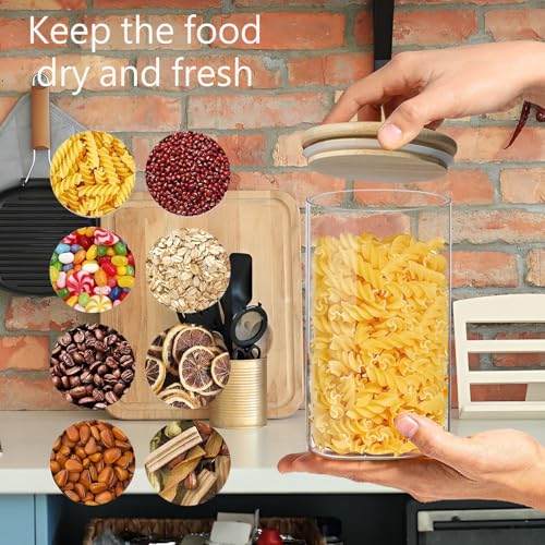 1.5 Qt Round Glass Storage Containers with Lids, Clear Food Storage Container Jar with Sealing Bamboo Lid for Noodles Flour Cereal Rice Sugar Tea Coffee Beans（Round-3Pack ） - size: Round 1.5 Qt -3Pack