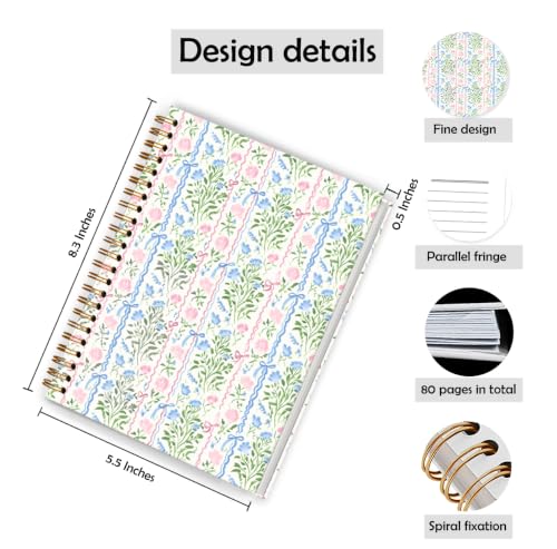 Qykwz Coquette Bow Floral Striped Spiral Notebook 5.5x8.3 - color: Color_J