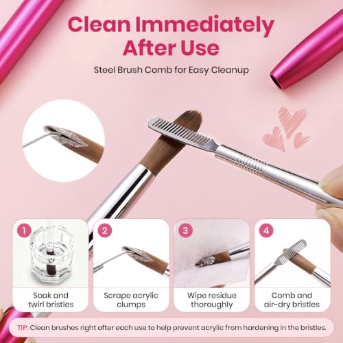 Beetles Acrylic Nail Brush Set, 3Pcs Size 6/10/14 for Acrylic Powder - color: B-Red-3