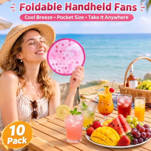 10 Pieces Japanese Foldable Fan, Handheld Compact Cooling Fans - size: 8 inches (open), 3 inches (folded)
