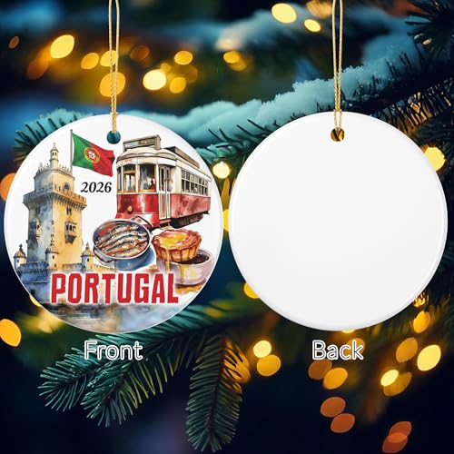 Portugal 2026 Souvenir Travel Collage City Icons Scene Christmas Ornament, 3-Inch Round Ceramic