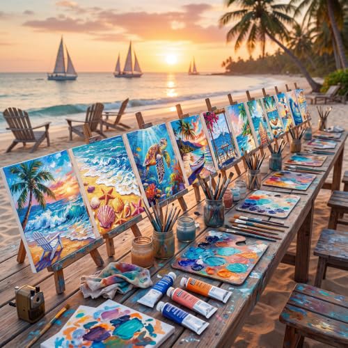 Sherr 24 Pcs Pre Drawn Canvas for Adult, Beach,Scenery, 8 x 10 Inch - size: 8 x 10 Inch, style: Beach,Scenery