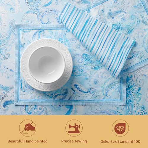 Maison d' Hermine Placemats Set of 4 Reusable 100% Combed Cotton (13"x19") - color: 009 - Paisley Blues, size: 13" X 19" (Pack of 4)