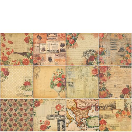 Vintage Scrapbook Paper 12 ×12 - 24 Sheets Double-Sided Rose Pattern Paper Junk Journal Scrapbooking CardStock Papers Supplies for Holiday Cardmaking DIY Decorative Craft Papers. - color: Vintage Rose-New