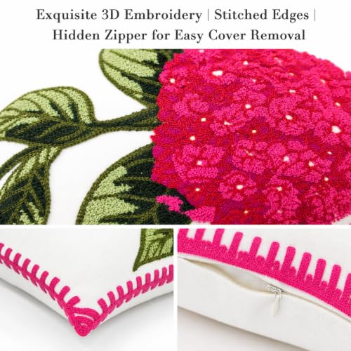 Alysheer Hydrangea Embroidered Lumbar Throw Pillow Covers 12"x 20",Hot Pink - color: Hydrangea Hot Pink, size: 20" x 12" (Pack of 1)