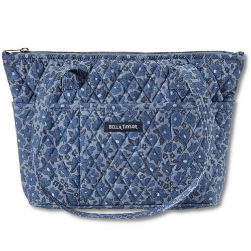 Bella Taylor Small Tote, Quilted Shoulder Bag for Women - color: Navy Floral