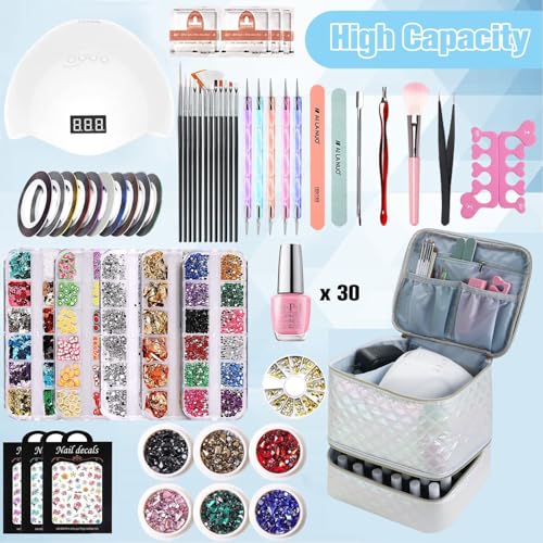 CTWWFS Nail Polish Organizer and Nail Lamp Case, Nail Kit Organizer Holds 30 Bottles (15ml - 0.5 fl.oz) and a Nail Lamp, Nail Polish Carrying Case with Manicure Tools Storage Sections (White) - color: White
