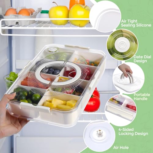 LUXEAR Divided Serving Tray with Lid and Handle Snack Box Charcuterie Container Dishwasher Safe 8 Compartment Snack Platters Portable Clear Organizer for Fruits, Candy, Snacks, Picnic, Travel - size: 1pack white