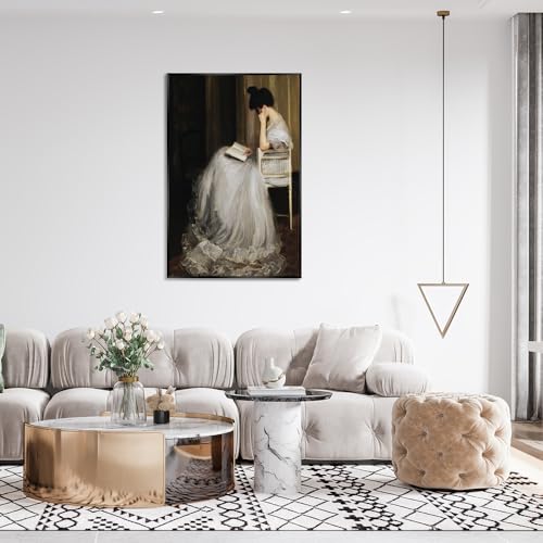 uoyien Vintage French Canvas Wall Art Famous Artwork Woman Reading Portrait Oil Painting Dark Academia Aesthetic Print 19th Century Antique Poster Retro Gallery Bedroom Decor 12x16in Black Framed - color: Off-white, size: 12x16in Black Metal Framed
