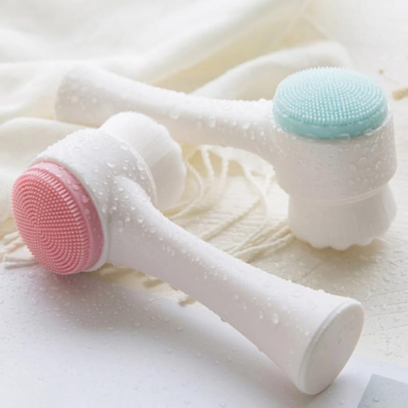 1pc Face Brush 2 in 1, Facial Cleansing Exfoliating Scrubber Brush, Silicone Double-Sided Manual Facial Cleanser Tool - color: Pink