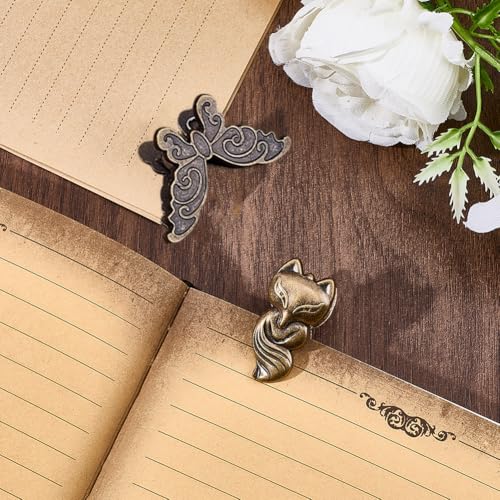 CRASPIRE 2Pcs Traveler Notebook Page Holder Journal Clip Metal Vintage Retro Fox Animal Butterfly Alloy Decorative Binder Holders Accessories for TN Travelers Art Journaling Reading Decoration - style: Fox/Butterfly