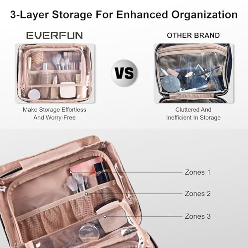 Everfun Hanging Travel Toiletry Bag Women, Leakproof Wet Dry Compartments - color: Pink