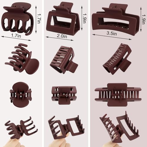 SMKSL 12 Pcs Hair Claw Clips for Women & Girls 3 Styles Hair Accessories - color: Brown Scarlet