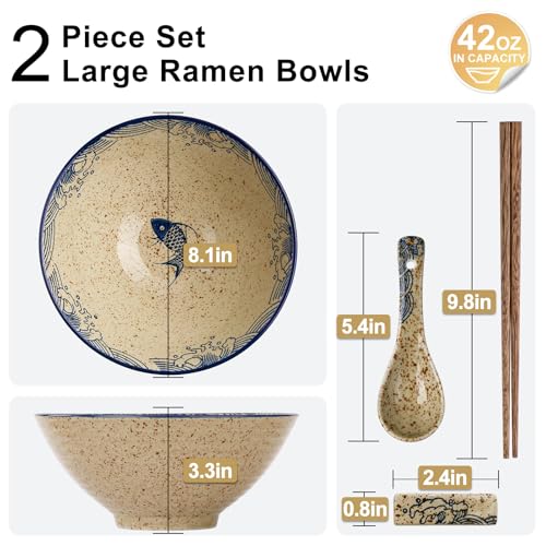 40 OZ Ceramic Ramen Bowl Set with Spoons, Chopsticks and Rests