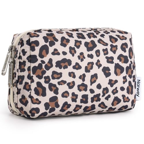 Narwey Small Makeup Bag for Purse, Travel Mini Cosmetic Bag for Women Girls - color: Beige Leopard, style: Small