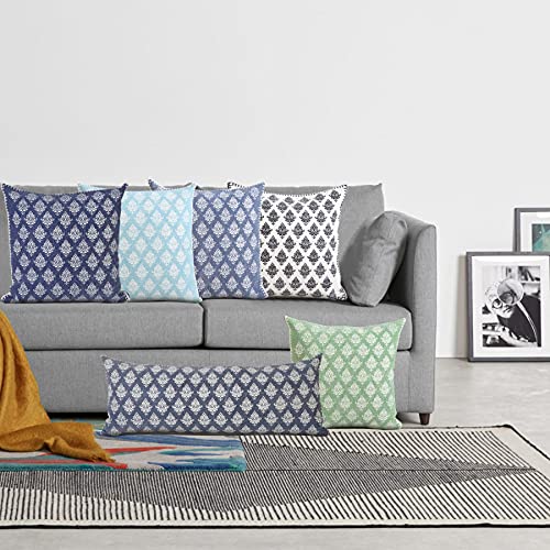 20x20 Inches Floral Cotton Throw Pillow Covers for Home Decor | Traditional Boho Cushion Covers for Throw Pillows | Perfect for Living Room Couch & Bedroom Decorations | Green/White - color: Green/White