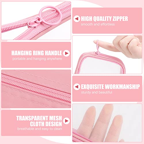 Weewooday 4Pcs Mesh Makeup Bag, Pink, Small, Large, Medium, Classic - color: Pink, size: Small, Large, Medium, style: Classic