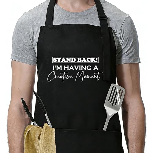 Funny Apron for Men Women,Humorous Kitchen Apron- Grilling Cooking BBQ Accessories, Gift for Dad Husband - color: Stand Back I'm Having a Creative Moment