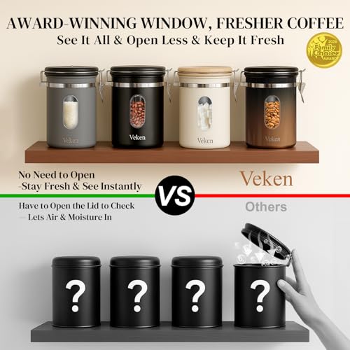 Veken Coffee Canister with Window, Airtight Stainless Steel Container, 22OZ - color: Grey, size: 22 oz
