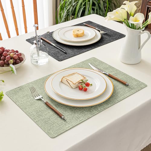 Romanstile Reversible Vinyl Placemats Set of 8, Faux Leather 100% Waterproof Oil-Proof Wipeable Place Mats, Heat Resistant Dual Sided Table Mats for Kitchen/Dining/Party (Grey Green, 12 x 17 Inch) - color: Grey-grass Green, size: PCS8