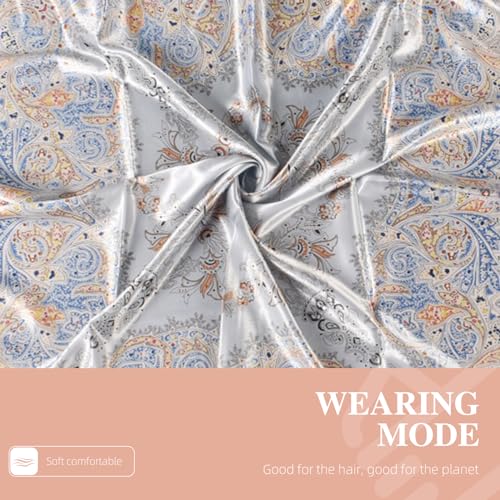 35 Inches Silk Head Scarf-Satin Hair Scarves Silk Bandana Scarf Headscarf for Women's Fashion Scarves - color: Large Floral Cashew Nut - Blue