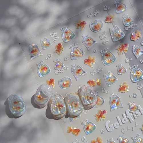 5D Embossed Under The Sea Stickers for Nail Art Jelly Fish Self-Adhesive Nail Art Decals for Women Nail Supplies Art Design Stickers (to4879) - style: to4879
