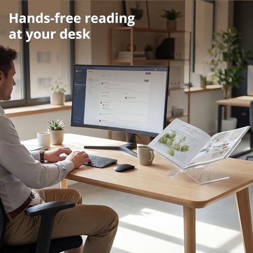 Acrylic Desktop Book Stand, Clear Angled Book Holder Display for Cookbooks, Magazines & Art Books, 12×7×5 in Slim Transparent Reading Stand for Desk & Coffee Table - size: 6mm Thick-12*7*5in