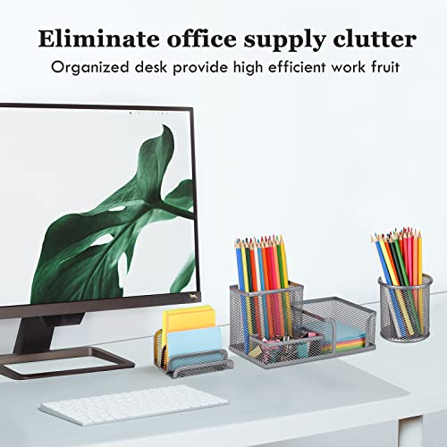Desk Organizers Set with Mesh Pen Holder Cup, Silver - color: Silver