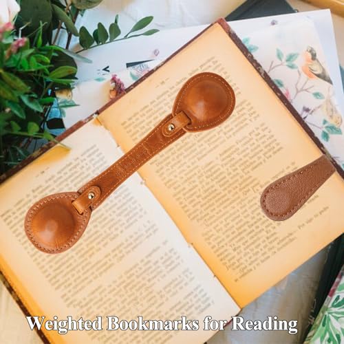 Leather Weighted Bookmarks Page Holder for Women Men, Magnetic Bookmarks for Reading, Book Accessories Gift for Book Lovers Teachers Writers Authors Poets (Brown) - color: Bm11+bph03-brown