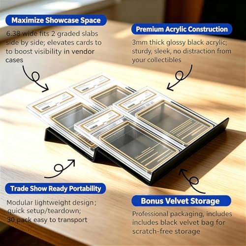 DEDC 30 Pack Modular Acrylic Graded Card Display Risers Black Trading Card Stands for Vendor Showcase and Sorting Tray - size: 30 Pack