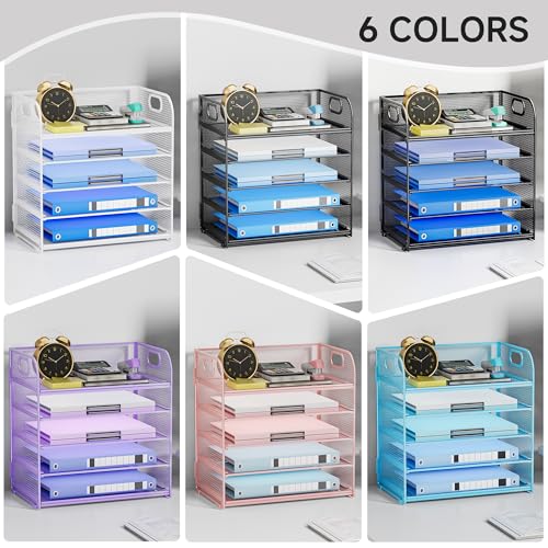 5-Tier Stackable Paper Organizer with Handle, White - color: White, size: 12.6" x 9.1" x 13.4"