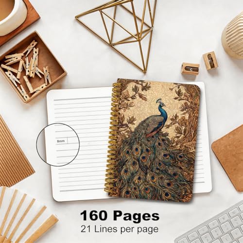 2 Pcs Vintage Floral A5 Peacock Spiral Notebook Journal Peacock Gifts - color: Multicolour 0172