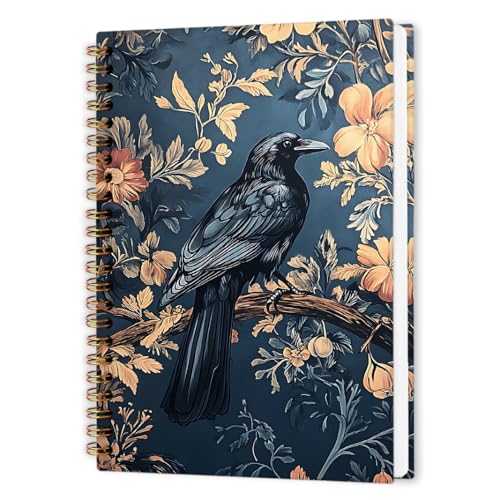 nvucamd Gothic Dark Academia Crow Spiral Notebook, Witchy Black Crow Journal Notebook, Gothic Raven Office School Supplies Gifts, Cottagecore Botanical Raven Journaling Notebooks for Women, 5.5x8.3 - color: raven