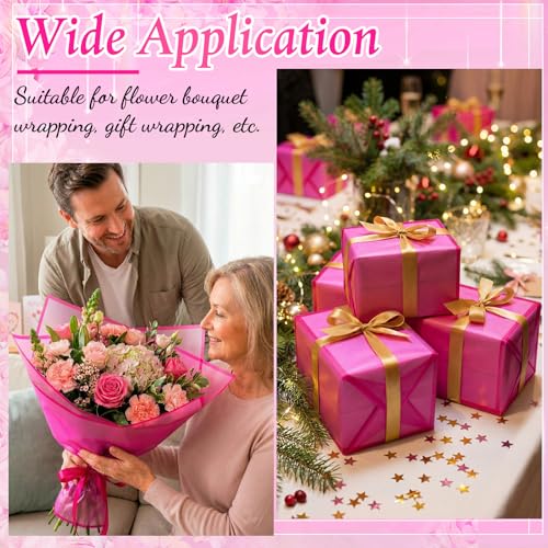 Ctosree 240Sheets Flower Wrapping Paper,Waterproof Korean Bouquet Wrap 23in - color: Hot Pink