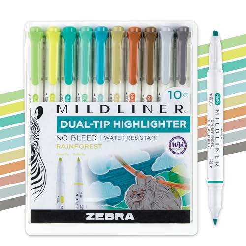 Zebra Pen MILDLINER No Bleed Highlighter, Rainforest, Dual Tip, 10-Pack - color: Cool and Refined B
