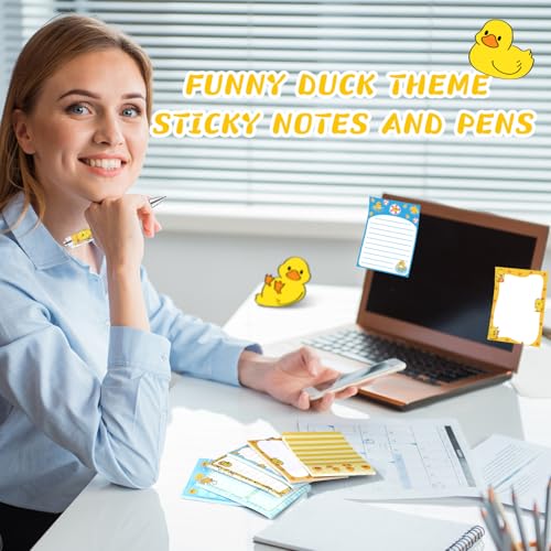 Eaasty 20 Pieces Duck Gift Set Cute Sticky Notes with Pens, Pencil Bags Makeup Bags, 3 x 4 Inches Cute Note Pads, Funny 1.0 mm Ballpoint Pens, Office Supplies for Women - style: Yellow Duck