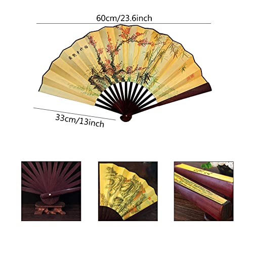 Fox Baby Folding Hand Fan,13 inch Bamboo Fabric Large Hand Fans with Chinese Traditional Painting for Decorations,Performance (Plum Bamboo & Mountain Pine) - color: Plum Bamboo & Mountain Pine