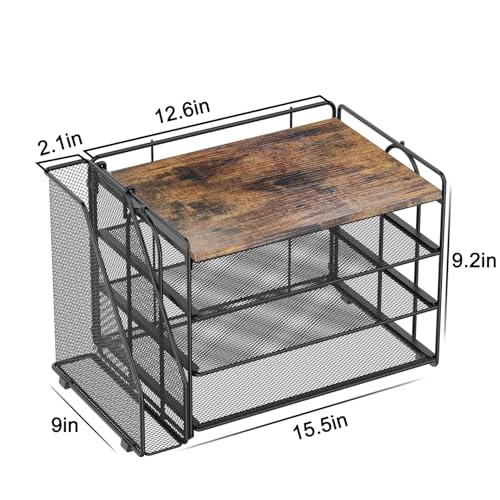 Spacrea 4 Tier Paper Organizer for Desk with File Organizer - color: Wood