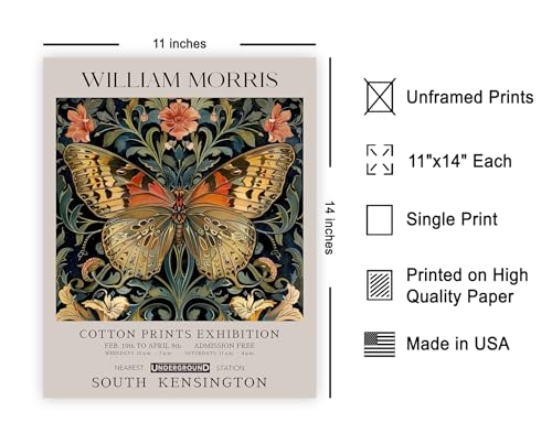 Poster Master William Morris Poster - Butterfly Print - Flower Art - Botanical Art - Exhibition Artwork - Textile Piece - Moth Illustration - Floral Creation - Aesthetic Wall Print - Living Room Decor - 11x14 UNFRAMED Wall Print - color: Style-04, size: 1