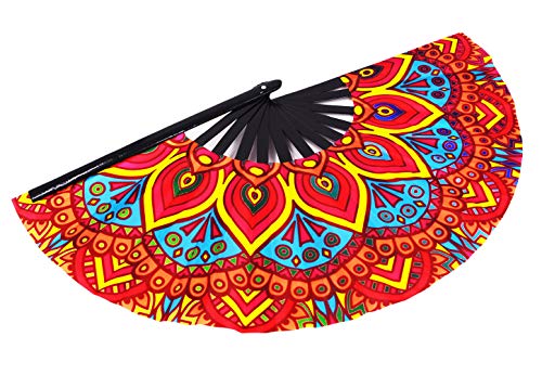 Large Folding Hand Fan Rave Fans, Fantasy Flowers - color: Fantasy Flowers