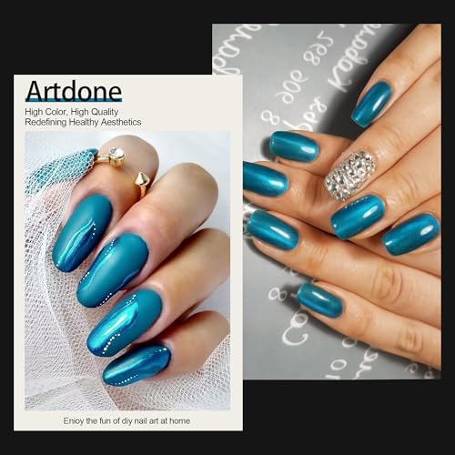 Artdone Chrome Nail Powder, Lake Blue Iridescent Aurora Powder Metallic Mirror Effect Pigment Pearlescent Mermaid Pigment Pearl Glitter Dust Kit, Nail Art Decoration, Resin Craft - color: 1 Jar - Lake Blue